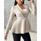 Shawl Collar Cable Textured Single Breasted Ruffle Hem Coat