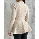 Shawl Collar Cable Textured Single Breasted Ruffle Hem Coat