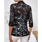 Lapel Neck Lace Patch Single Button Flap Detail Sheer Blazer Coat
