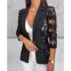 Lapel Neck Lace Patch Single Button Flap Detail Sheer Blazer Coat