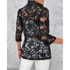 Lapel Neck Lace Patch Single Button Flap Detail Sheer Blazer Coat