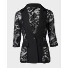 Lapel Neck Lace Patch Single Button Flap Detail Sheer Blazer Coat