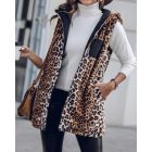 Reversible Leopard Pattern Vests Sleeveless Fleece Lined Jacket Zip Up Hoodie Pockets Long Warm Winter Coat