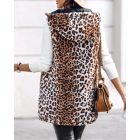 Reversible Leopard Pattern Vests Sleeveless Fleece Lined Jacket Zip Up Hoodie Pockets Long Warm Winter Coat
