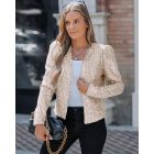 O-neck Long Sleeve Zip-up Sequin Coat