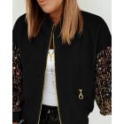 Contrast Sequin Jacket Casual Long Sleeve Zipper Design Sparkly Coat With Pockets