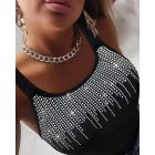 Round Neck Rhinestone Decor Skinny Tank Top