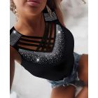 Jacquard Halter Lace Trim Sleeveless Tank Casual Slim Fit Knit Top