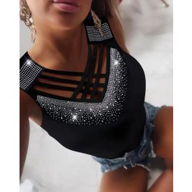   Jacquard Halter Lace Trim Sleeveless Tank Casual Slim Fit Knit Top