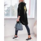 Geometric Wings Pattern Contrast Sequin Asymmetrical Coat Oversized Zip Up Hooded Jacket