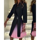 Ombre Long Sleeve Work Dress Wrap V Neck Pleated A Line Tie Waist Mini Blazer Dress