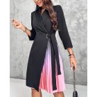 Ombre Long Sleeve Work Dress Wrap V Neck Pleated A Line Tie Waist Mini Blazer Dress