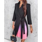 Ombre Long Sleeve Work Dress Wrap V Neck Pleated A Line Tie Waist Mini Blazer Dress