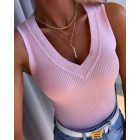 V Neck Sleeveless Tank Top Basic Solid Knitted Vest Tops