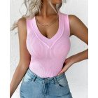 V Neck Sleeveless Tank Top Basic Solid Knitted Vest Tops