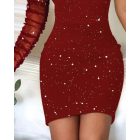 Floral Pattern Contrast Sequin One Shoulder Bodycon Dress
