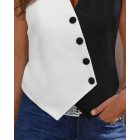 Colorblock Buttoned V-Neck Vest Top