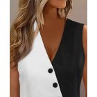 Colorblock Buttoned V-Neck Vest Top
