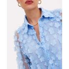 Floral Pattern Sheer Mesh Lantern Sleeve Top