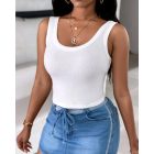 Scoop Neck Sleeveless Ribbed Tank Top Cami Tee Shirts