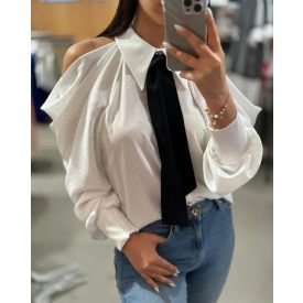 Polka Dot Pattern Cold Shoulder Gigot Sleeve Top