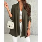 Roll Up Sleeve Casual Coat Open Front Lightweight Cardigan Top