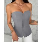 Zip-up Ruffle Hem Slim Fit Bandeau Top