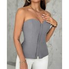 Zip-up Ruffle Hem Slim Fit Bandeau Top