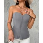 Zip-up Ruffle Hem Slim Fit Bandeau Top