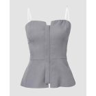 Zip-up Ruffle Hem Slim Fit Bandeau Top