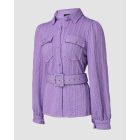 Textured Buttoned Flap Detail Puff Sleeve Top With Waistbelt