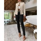 Argyle Cable Textured Stand Collar Metal Button Front Coat