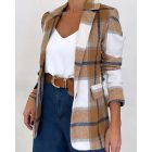 Plaid Pattern Lapel Neck Flap Detail Blazer