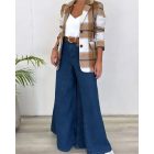 Plaid Pattern Lapel Neck Flap Detail Blazer