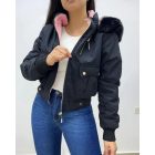 Fuzzy Trim Jacket Hooded Zip Up Fleece Lined Coat Outwear with Pockets