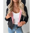 Fuzzy Trim Jacket Hooded Zip Up Fleece Lined Coat Outwear with Pockets