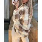 Plaid Pattern Oversized Fleece Jacket Teddy Bear Coat Open Front Batwing Sleeve Fuzzy Cardigan