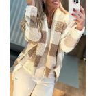 Plaid Pattern Oversized Fleece Jacket Teddy Bear Coat Open Front Batwing Sleeve Fuzzy Cardigan