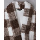 Plaid Pattern Oversized Fleece Jacket Teddy Bear Coat Open Front Batwing Sleeve Fuzzy Cardigan