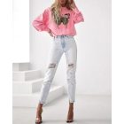 Butterfly Pattern Fleece Lined Sweatshirt Long Sleeve Crewneck Casual Loose Vintage Pullover Tops