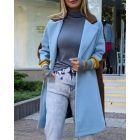 Color Block Long Trench Coat Single Breasted Detachable Fuzzy Leopard Pattern Lapel Overcoat