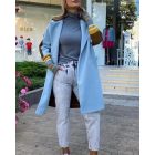 Color Block Long Trench Coat Single Breasted Detachable Fuzzy Leopard Pattern Lapel Overcoat