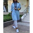 Color Block Long Trench Coat Single Breasted Detachable Fuzzy Leopard Pattern Lapel Overcoat