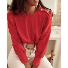 Round Neck Long Sleeve Button Decor Sweatshirt