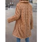 Cable Textured Lapel Neck Button Front Pocket Design Thermal Teddy Coat