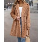 Cable Textured Lapel Neck Button Front Pocket Design Thermal Teddy Coat