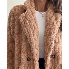 Cable Textured Lapel Neck Button Front Pocket Design Thermal Teddy Coat