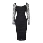 Contrast Lace Long Sleeve Back Slit Slim Fit Bodycon Dress Sexy Party Dress
