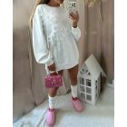 Mesh Floral Pattern Beaded Sweatshirt Drop Shoulder Pullover Casual Dress