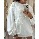 Mesh Floral Pattern Beaded Sweatshirt Drop Shoulder Pullover Casual Dress